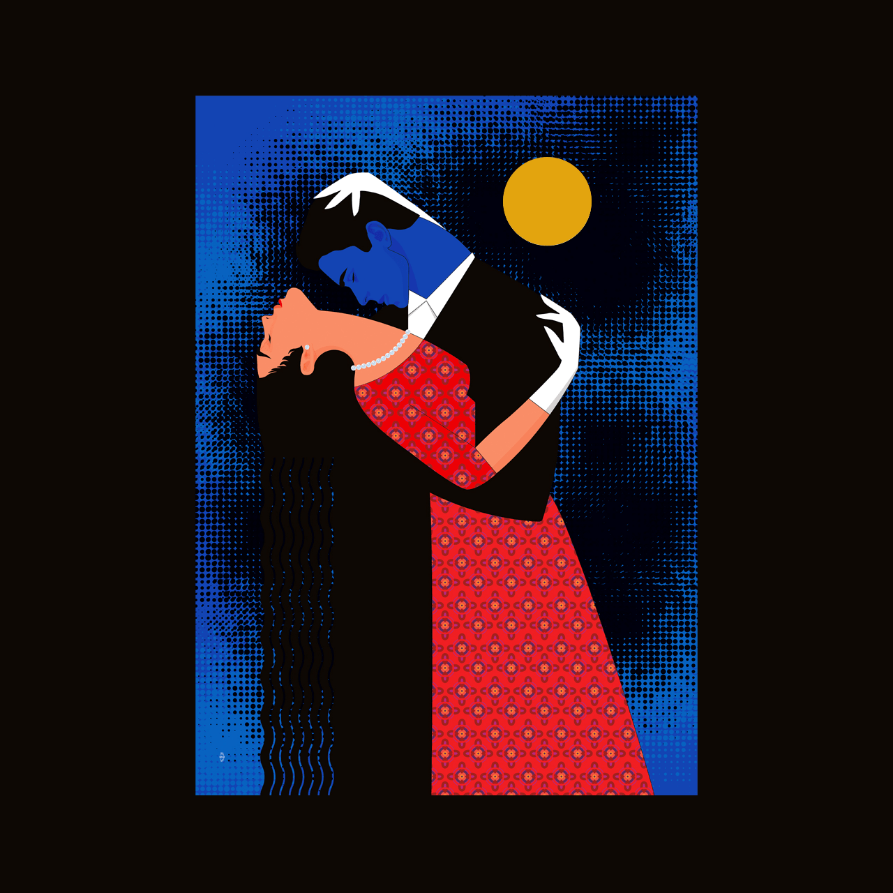 Projekt graficzny opakowania czekolady – artystyczna ilustracja tańczącej pary w stylu retro. Nowoczesny design i branding od MW Studio Projekt.