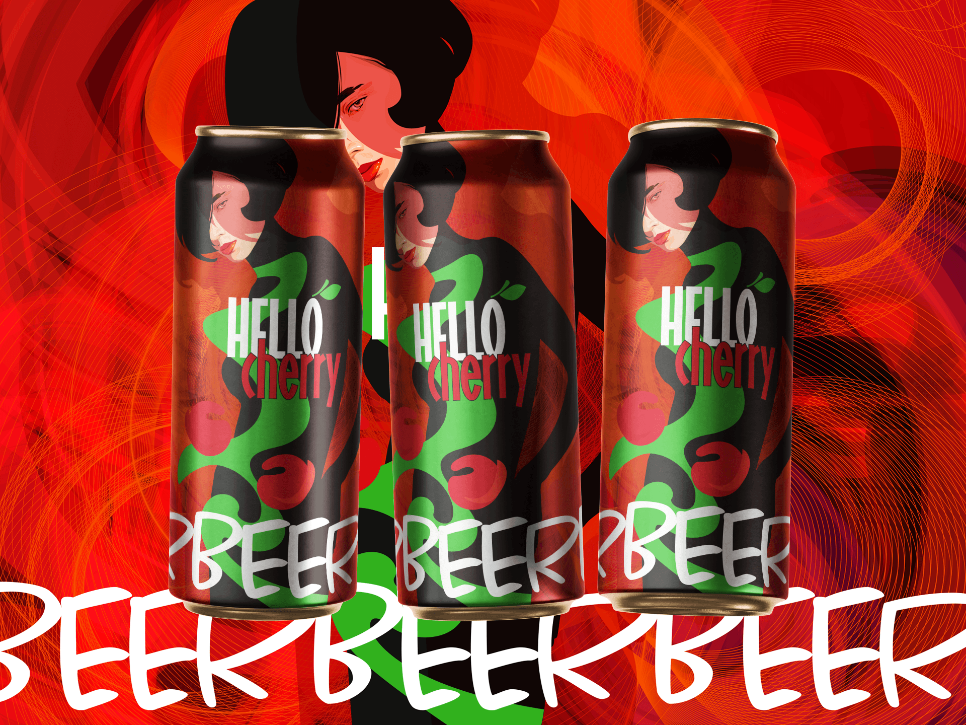 Kreatywna kompozycja puszek piwa Hello – dynamiczna prezentacja projektu opakowania 360 stopni od MW Studio Projekt.