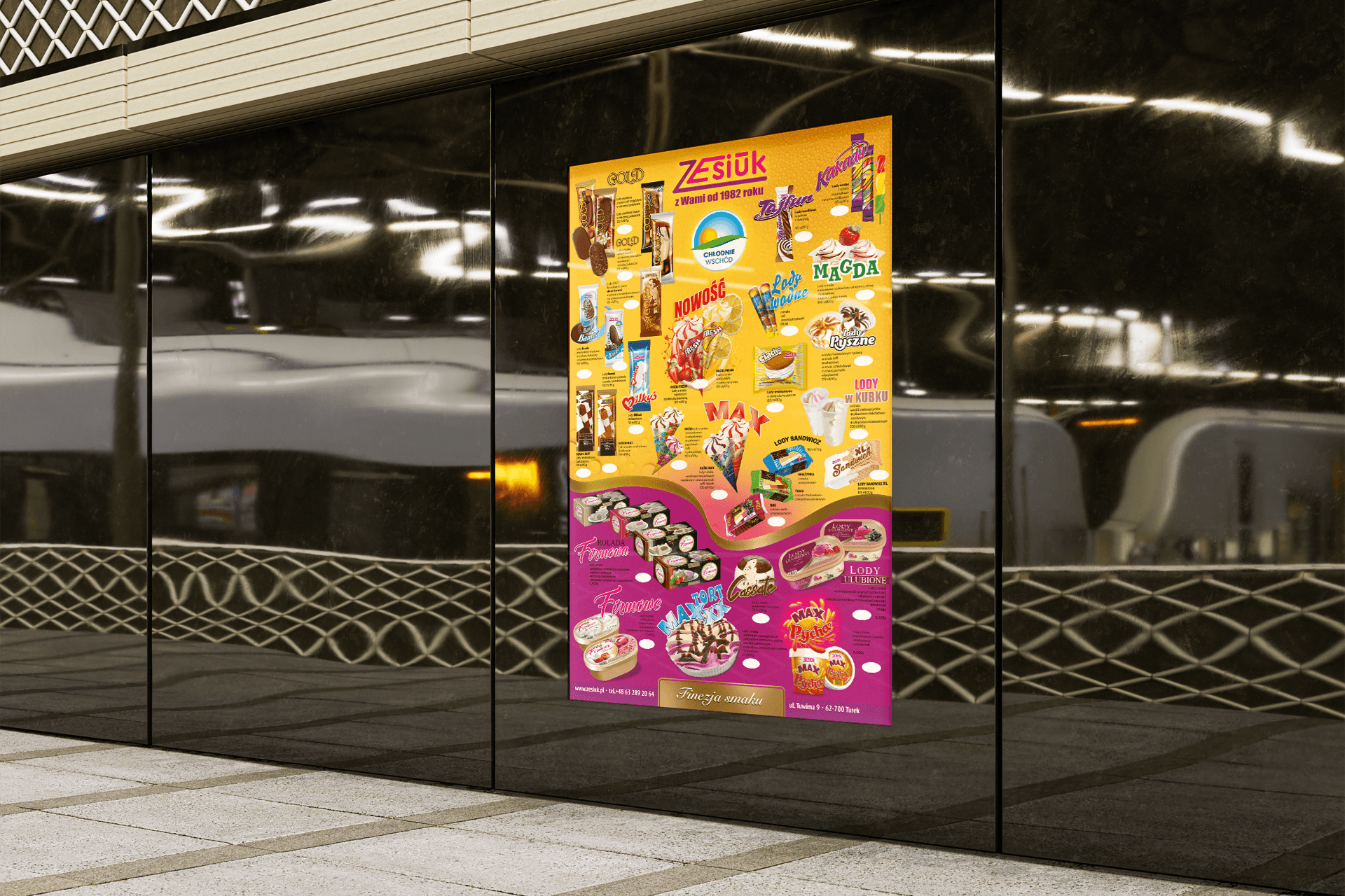 Projekt graficzny reklamy wielkoformatowej – display produktowy dla branży spożywczej na witrynie miejskiej