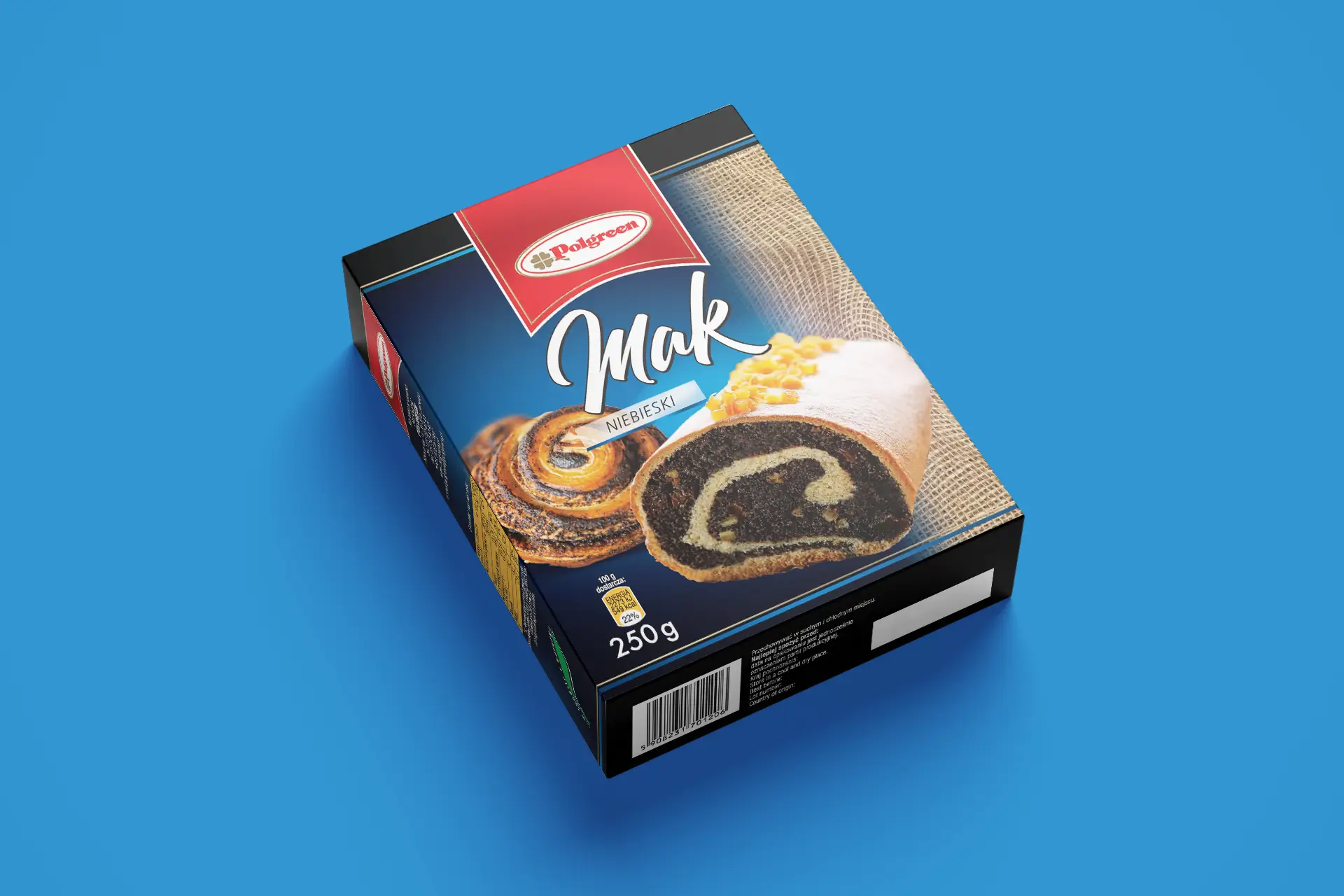 Design opakowania kartonowego 250g dla branży FMCG – projekt maku Polgreen z apetyczną fotografią produktową i czytelną typografią