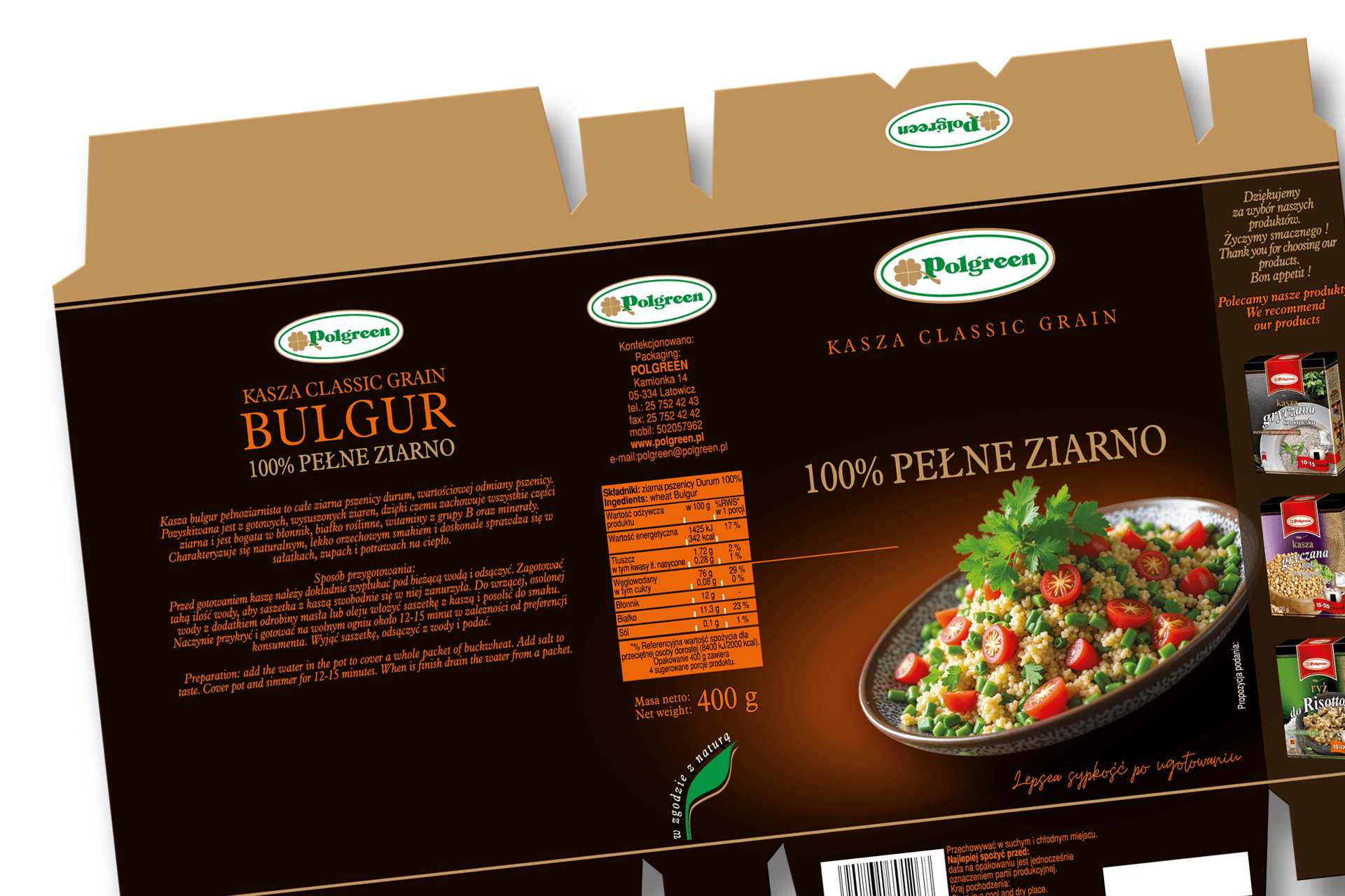 Projekt graficzny opakowania kartonowego na kaszę